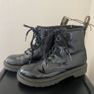 Dr. Martens 1460 Glitter j Boots/Shoes Girls Size 2 Y Black Sparkle Side Zip